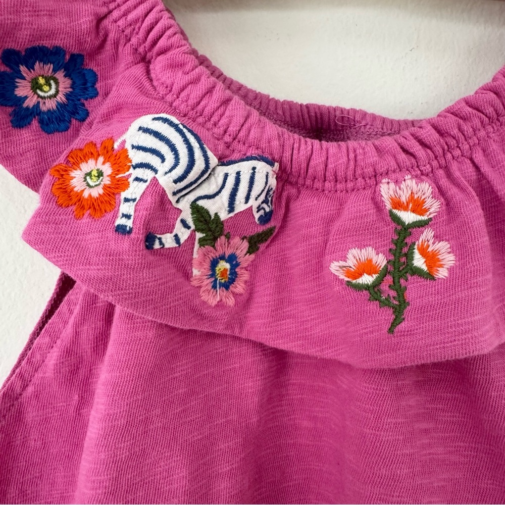 Mini Boden Pink Embroidered Ruffle Shoulder Cotton Tank, Size 5-6y - Picture 5 of 12